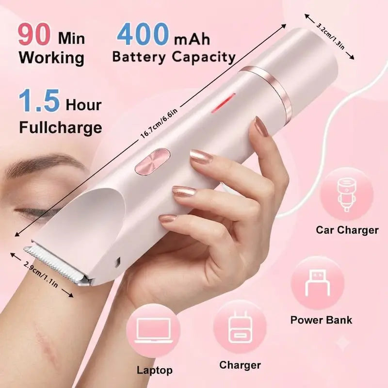 Women's 2-in-1 Cordless Bikini Trimmer and Shaver - Electric Skin-Friendly Groomer with Interchangeable Dual Heads for a Pain-Free Shave on Pubic Areas, Legs, and Faces, Ideal Summer Gift, 1 Unit