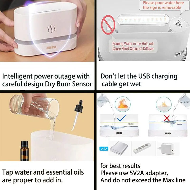 Portable Flame-Effect Air Aroma Diffuser, 7-Color Flame Noiseless Essential Oil Diffuser with Auto-Off Protection, Aromatherapy Diffusers for Home, Usb-Powered Desktop Humidifier, Fragrance Machine #GLOBAL PICKS