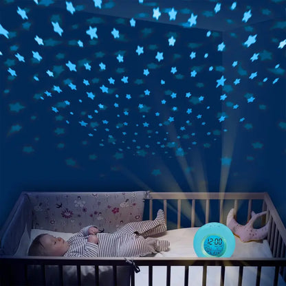 Lighted Alarm Clock with Moon & Stars Projector – 7 Colors Night Light, Snooze Feature, Temperature Display, Durable ABS Design – Perfect Room Gift!