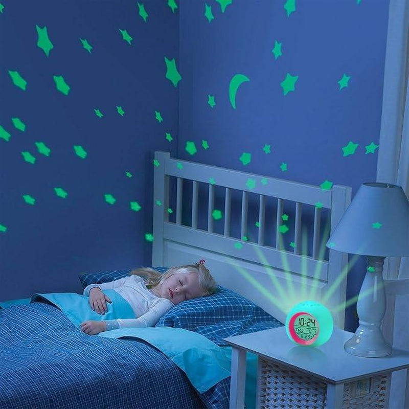 Lighted Alarm Clock with Moon & Stars Projector – 7 Colors Night Light, Snooze Feature, Temperature Display, Durable ABS Design – Perfect Room Gift!