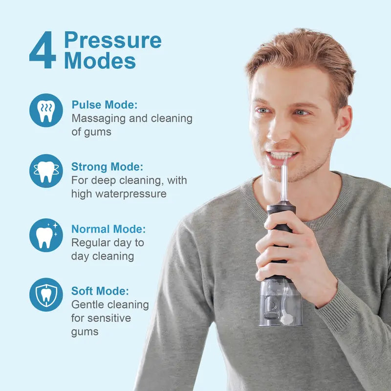 Operan Cordless Lightweight Oral Irrigator (45.5G) - 300Ml Tank, 4 Cleaning Modes, 4 Nozzles, IPX7 Waterproof, USB Rechargeable, Plaque Removal, at Home Dental Care, Deep/Health Oral Irrigators, Braces Alternative, for Home/Travel (No Batteries Needed)