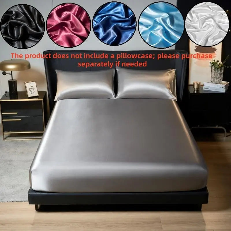 Solid Color Satin Bedding - Soft Breathable Fitted Sheet or Set of 2 Pillowcases (No Filling) - Luxurious Bed Linens for Home Bedroom