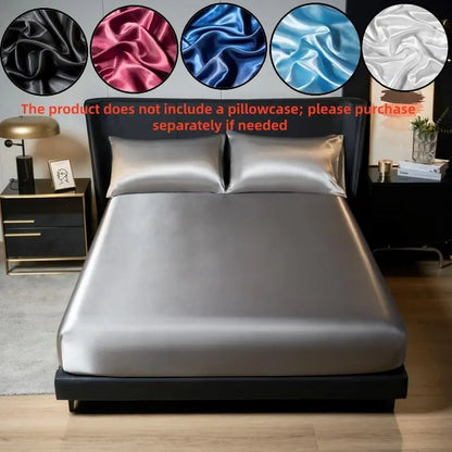 Solid Color Satin Bedding - Soft Breathable Fitted Sheet or Set of 2 Pillowcases (No Filling) - Luxurious Bed Linens for Home Bedroom