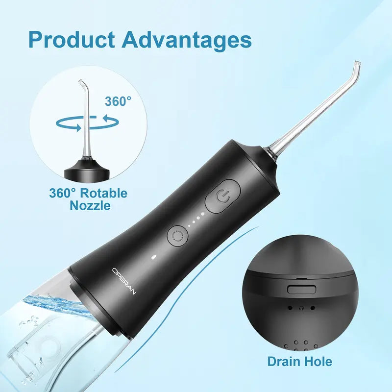 Operan Cordless Lightweight Oral Irrigator (45.5G) - 300Ml Tank, 4 Cleaning Modes, 4 Nozzles, IPX7 Waterproof, USB Rechargeable, Plaque Removal, at Home Dental Care, Deep/Health Oral Irrigators, Braces Alternative, for Home/Travel (No Batteries Needed)