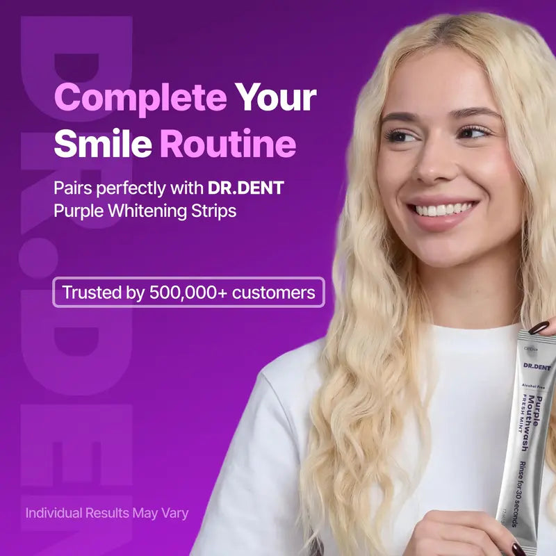 DR.DENT Purple Duo - Mouthwash (20 Uses) & Teeth Whitening Strips (7 Sessions)