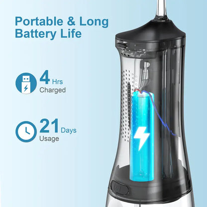 Operan Cordless Lightweight Oral Irrigator (45.5G) - 300Ml Tank, 4 Cleaning Modes, 4 Nozzles, IPX7 Waterproof, USB Rechargeable, Plaque Removal, at Home Dental Care, Deep/Health Oral Irrigators, Braces Alternative, for Home/Travel (No Batteries Needed)