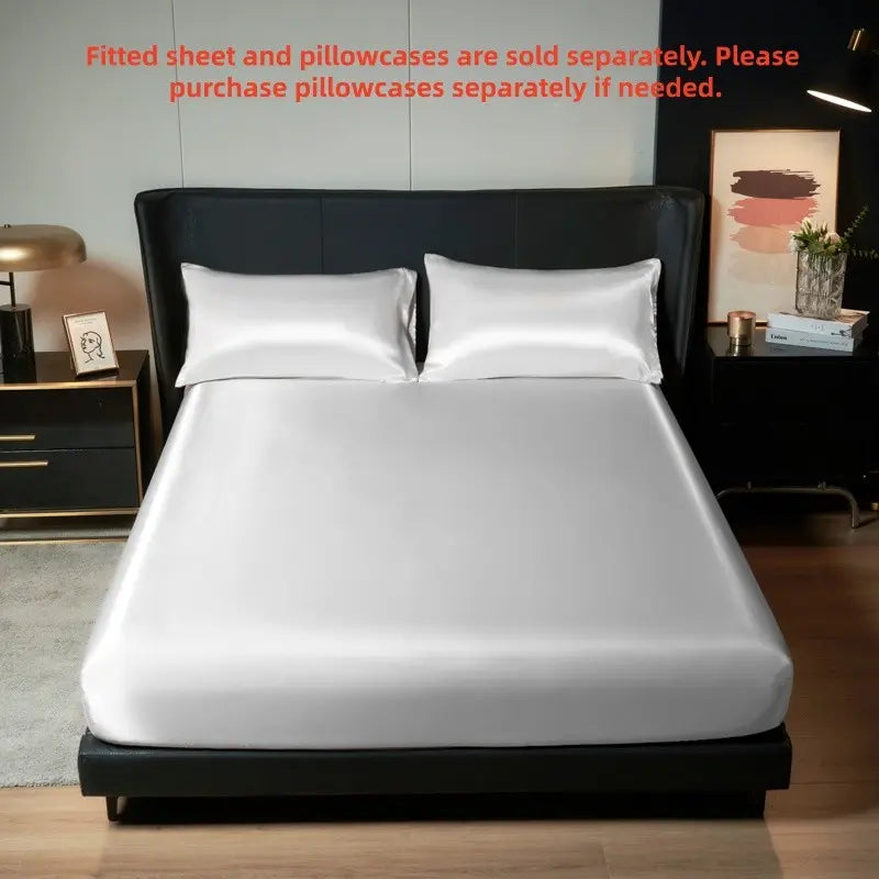 Solid Color Satin Bedding - Soft Breathable Fitted Sheet or Set of 2 Pillowcases (No Filling) - Luxurious Bed Linens for Home Bedroom