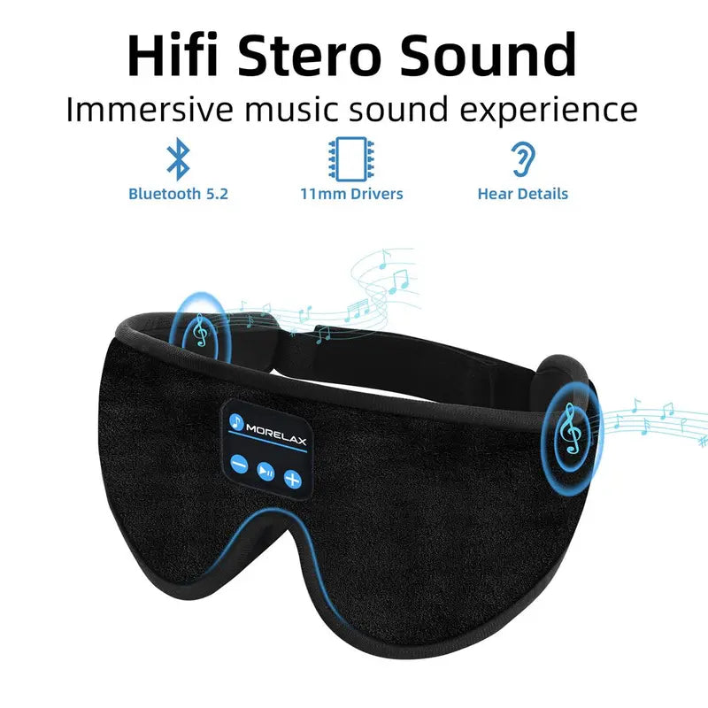 Morelax 3D Memory Foam Bluetooth Sleep Mask with Headphones, Adjustable Wireless Eye Mask for Complete Blackout, HD Stereo Sound, Essential for Nighttime Routine, Perfect Gift for Men and Adults (Ideal for Travel and Home Use)