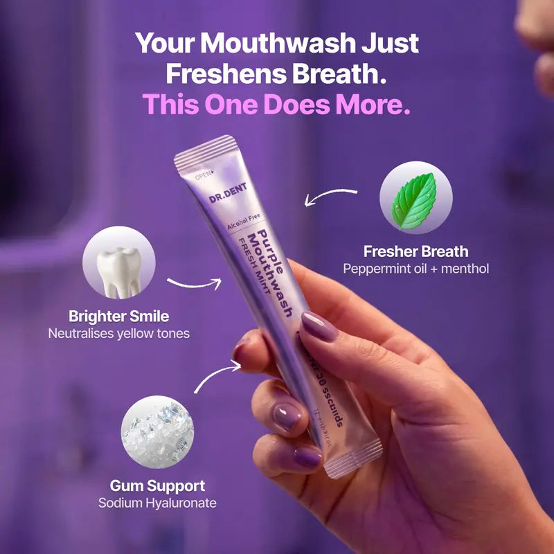 DR.DENT Purple Duo - Mouthwash (20 Uses) & Teeth Whitening Strips (7 Sessions)