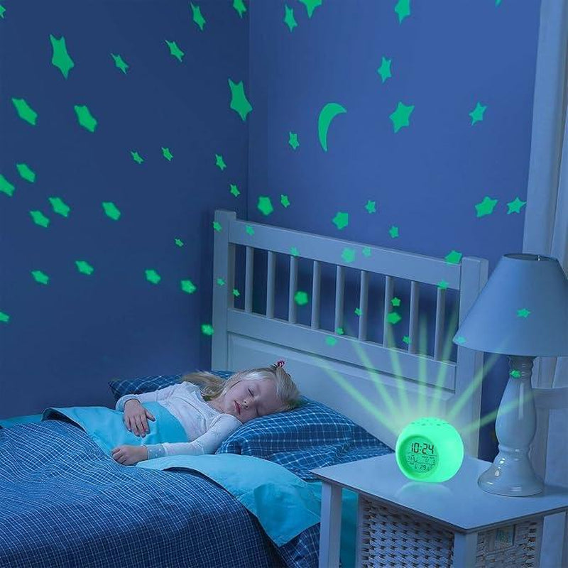 Lighted Alarm Clock with Moon & Stars Projector – 7 Colors Night Light, Snooze Feature, Temperature Display, Durable ABS Design – Perfect Room Gift!
