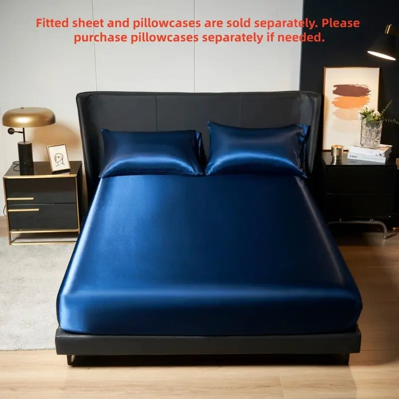 Solid Color Satin Bedding - Soft Breathable Fitted Sheet or Set of 2 Pillowcases (No Filling) - Luxurious Bed Linens for Home Bedroom