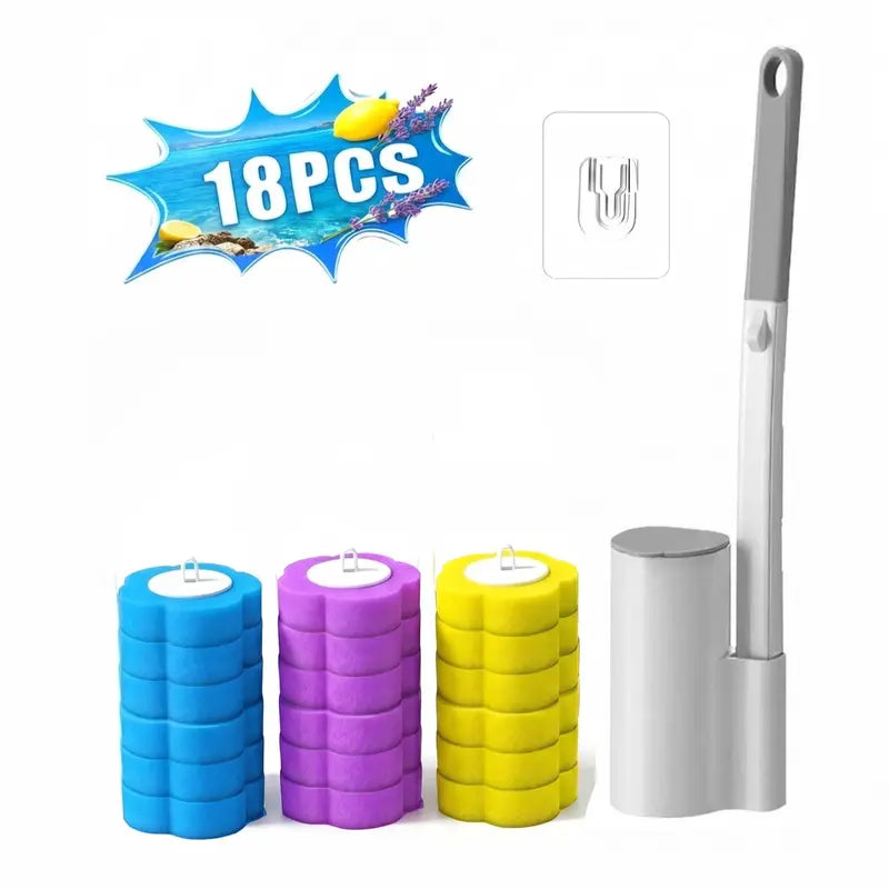Professional Disposable Toilet Brush and Holder Set with Long Handle, Durable ABS Design, Eco-Friendly 3-Layer Detergent Refills, Ocean Fresh Scent, Includes 2 Sets and 48 Refills for Comprehensive Bathroom Cleaning