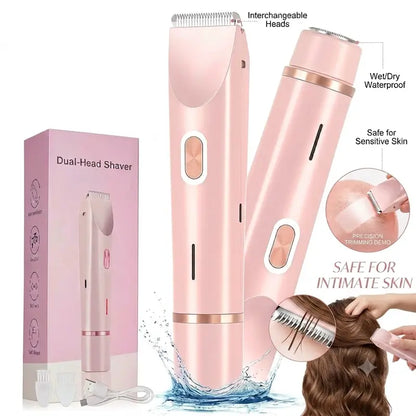 Women's 2-in-1 Cordless Bikini Trimmer and Shaver - Electric Skin-Friendly Groomer with Interchangeable Dual Heads for a Pain-Free Shave on Pubic Areas, Legs, and Faces, Ideal Summer Gift, 1 Unit