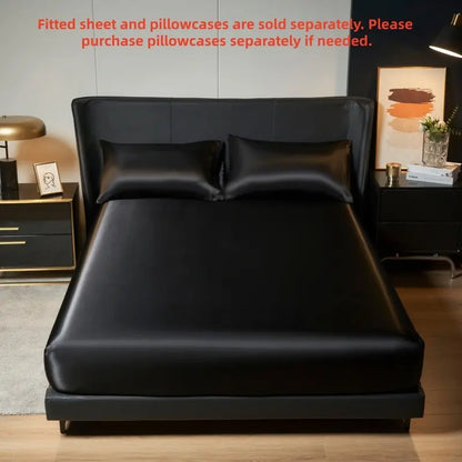 Solid Color Satin Bedding - Soft Breathable Fitted Sheet or Set of 2 Pillowcases (No Filling) - Luxurious Bed Linens for Home Bedroom