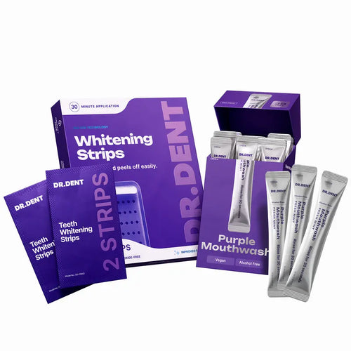 DR.DENT Purple Duo - Mouthwash (20 Uses) & Teeth Whitening Strips (7 Sessions)
