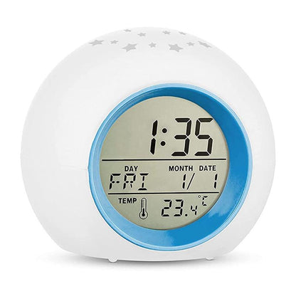 Lighted Alarm Clock with Moon & Stars Projector – 7 Colors Night Light, Snooze Feature, Temperature Display, Durable ABS Design – Perfect Room Gift!