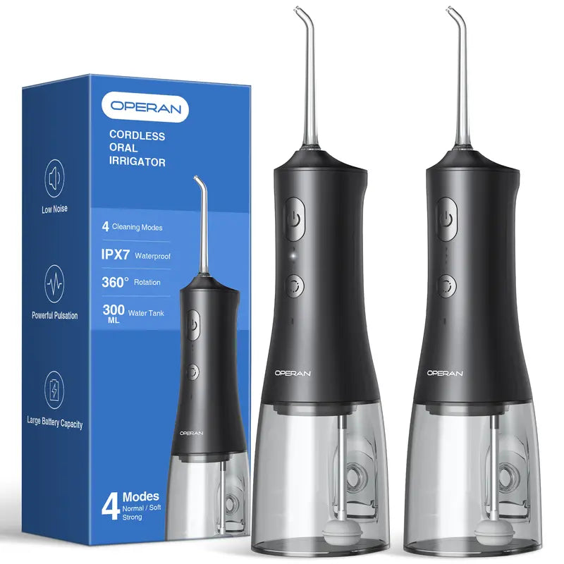 Operan Cordless Lightweight Oral Irrigator (45.5G) - 300Ml Tank, 4 Cleaning Modes, 4 Nozzles, IPX7 Waterproof, USB Rechargeable, Plaque Removal, at Home Dental Care, Deep/Health Oral Irrigators, Braces Alternative, for Home/Travel (No Batteries Needed)