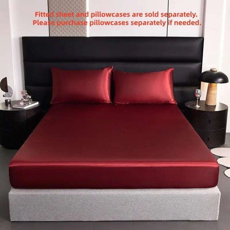 Solid Color Satin Bedding - Soft Breathable Fitted Sheet or Set of 2 Pillowcases (No Filling) - Luxurious Bed Linens for Home Bedroom
